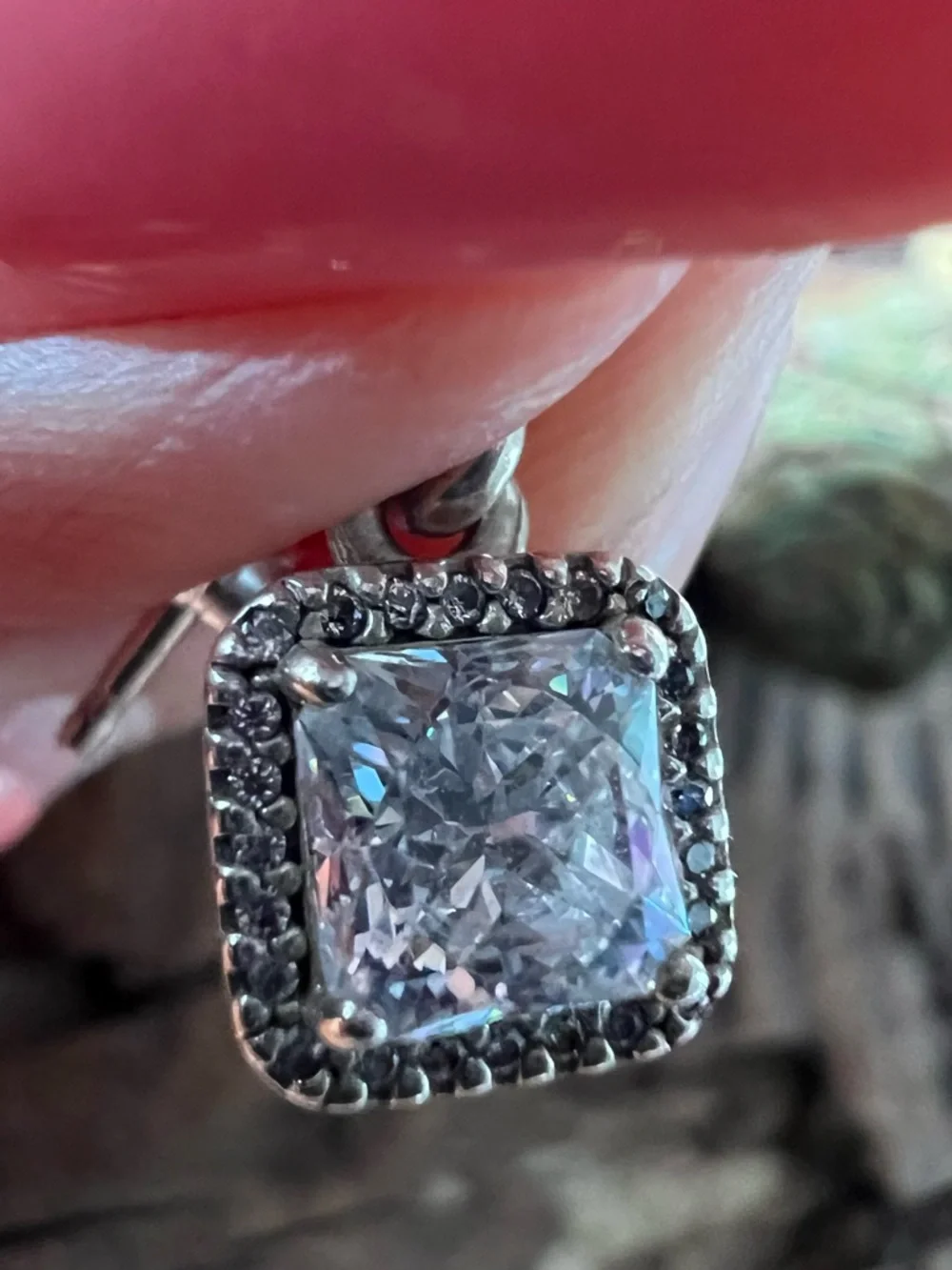 Authentic Pandora Earrings Timeless Elegance Square Drop  Clear Cz Faceted 1.5cm - Picture 8 of 10